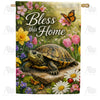 Bless This Home Turtle Spring Floral House Flag
