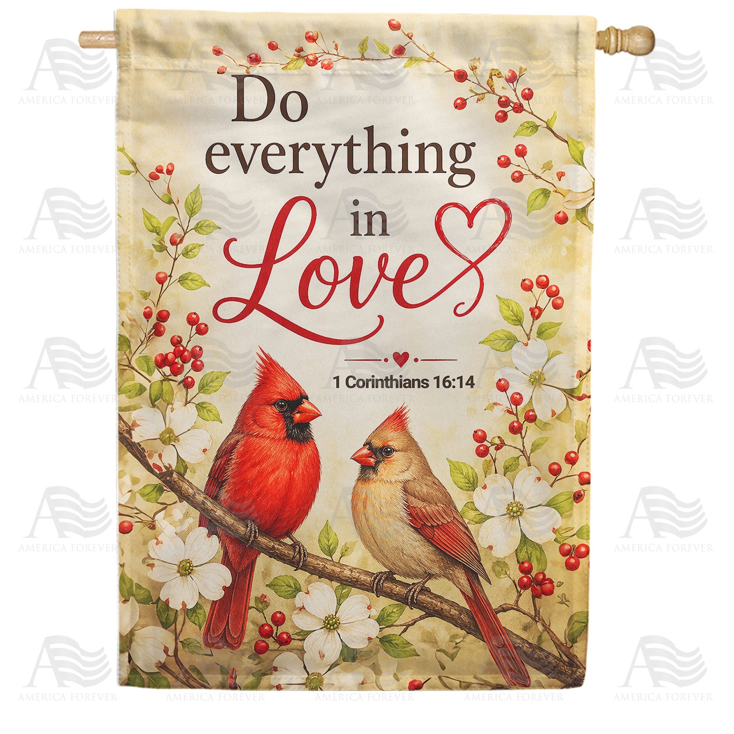 Cardinals Do Everything in Love Bible Verse House Flag