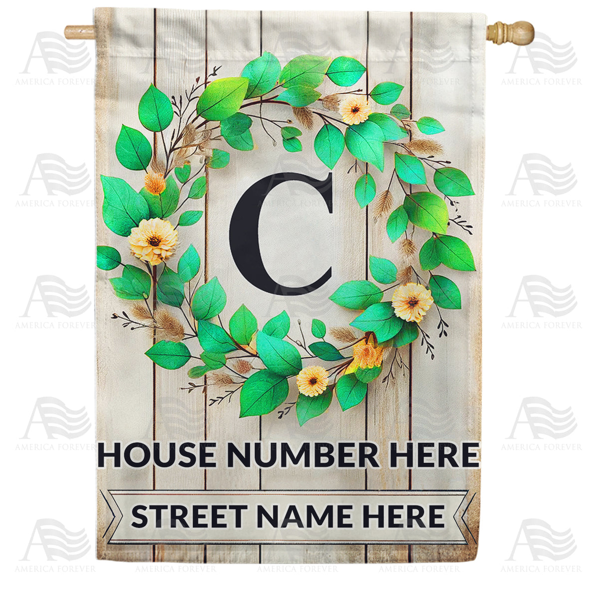 Personalized Monogram Spring Wreath House Flag