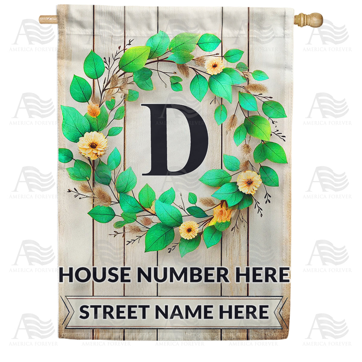 Personalized Monogram Spring Wreath House Flag