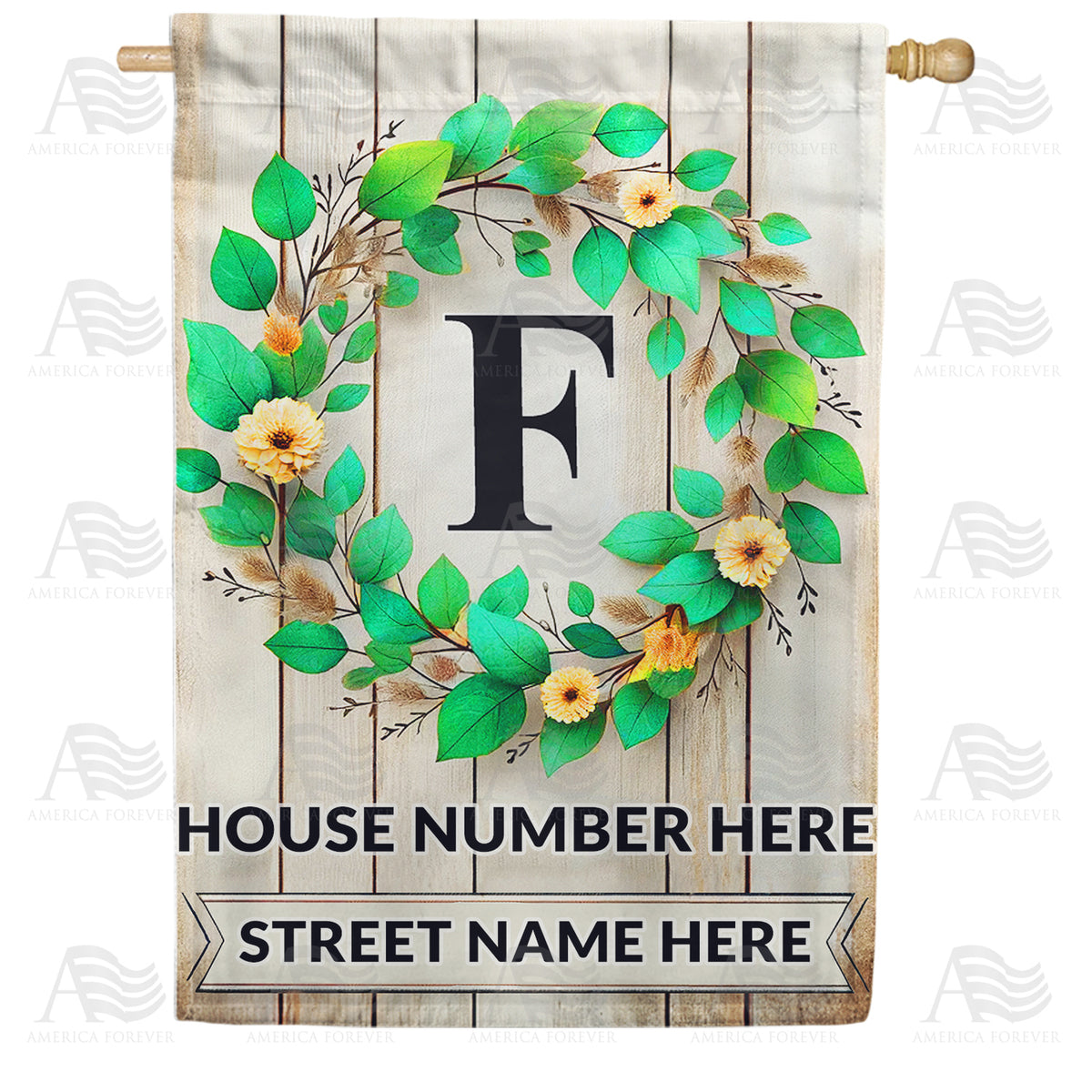 Personalized Monogram Spring Wreath House Flag