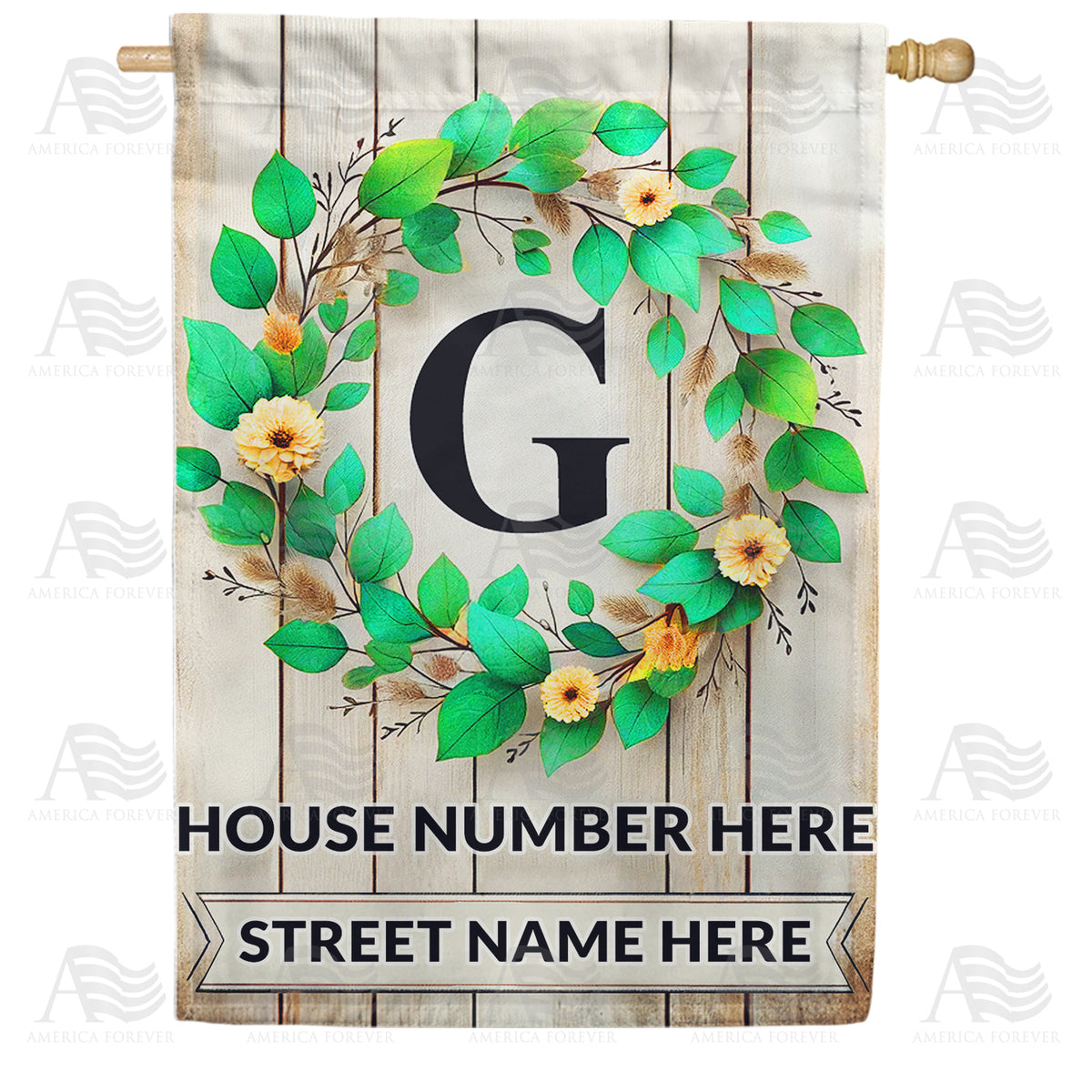 Personalized Monogram Spring Wreath House Flag