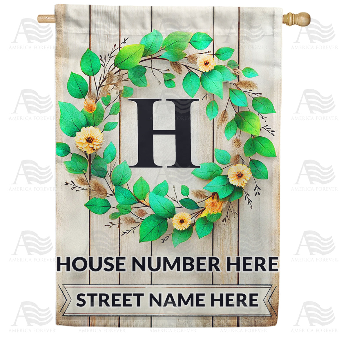 Personalized Monogram Spring Wreath House Flag