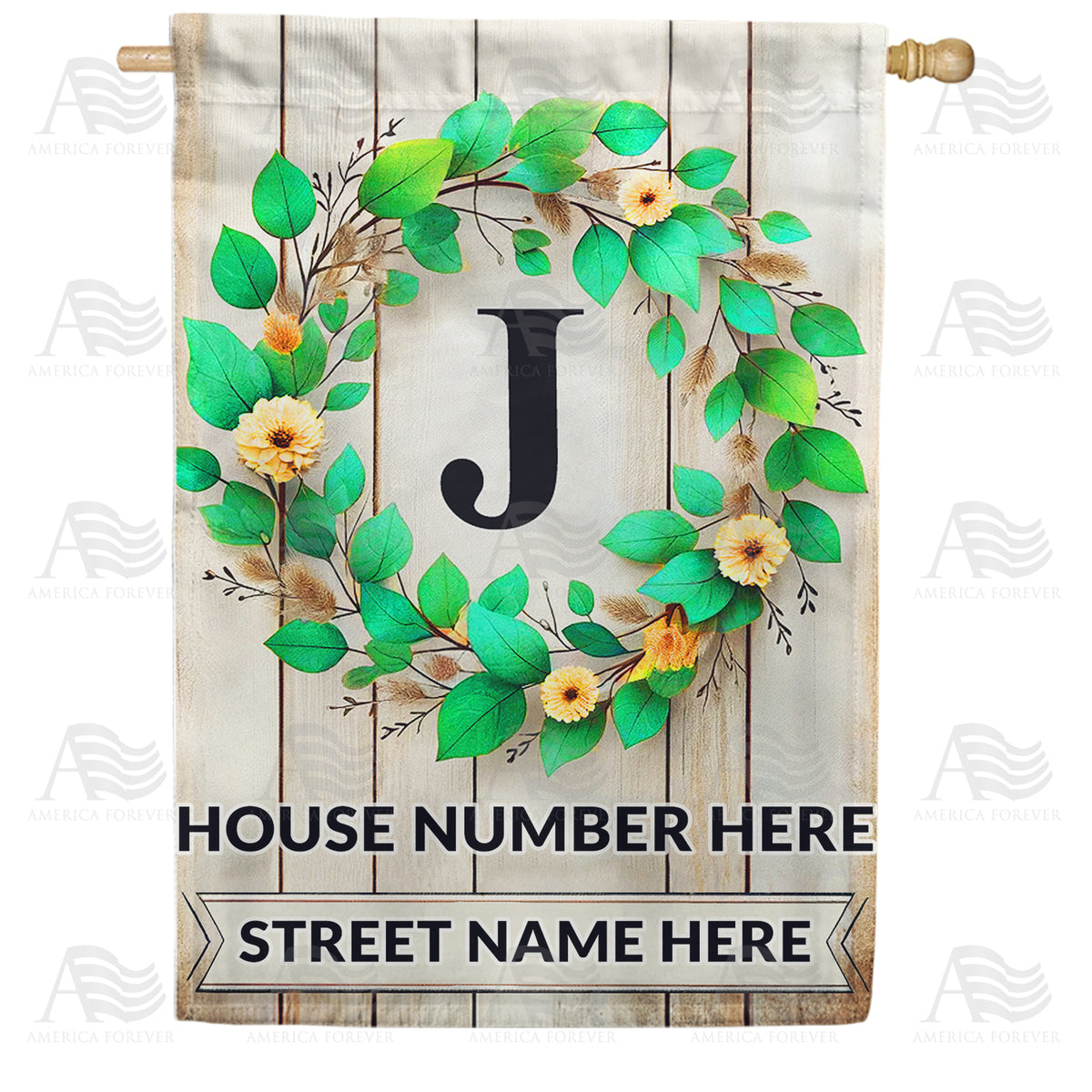 Personalized Monogram Spring Wreath House Flag