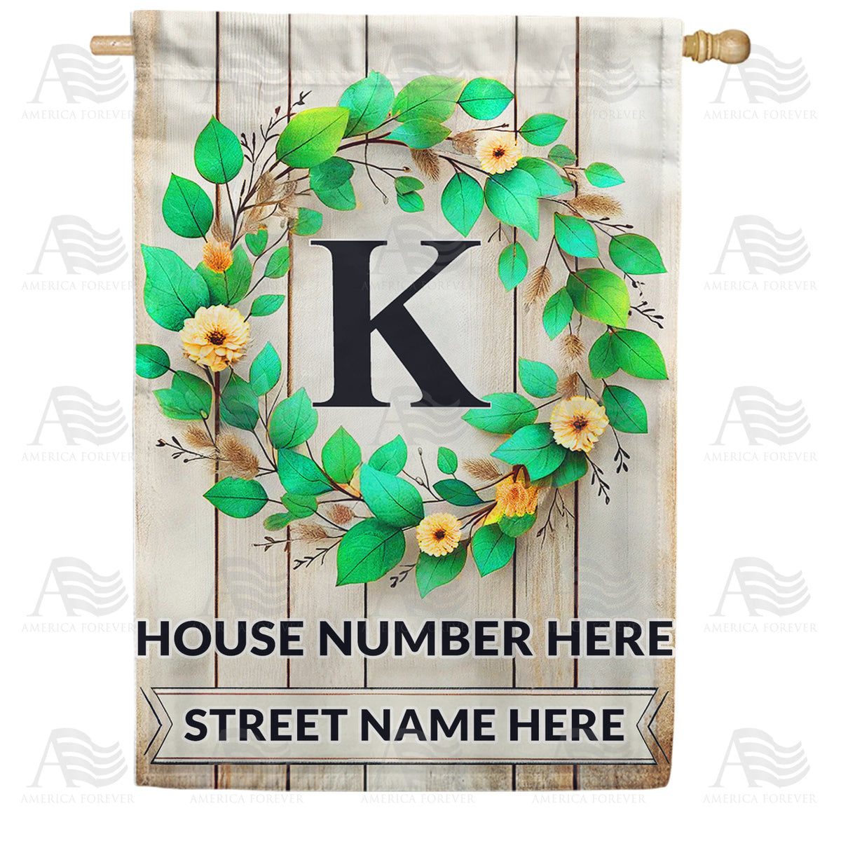 Personalized Monogram Spring Wreath House Flag