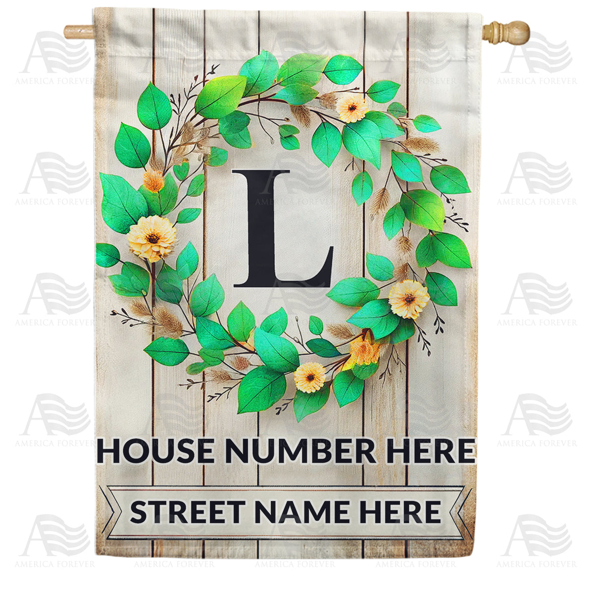 Personalized Monogram Spring Wreath House Flag