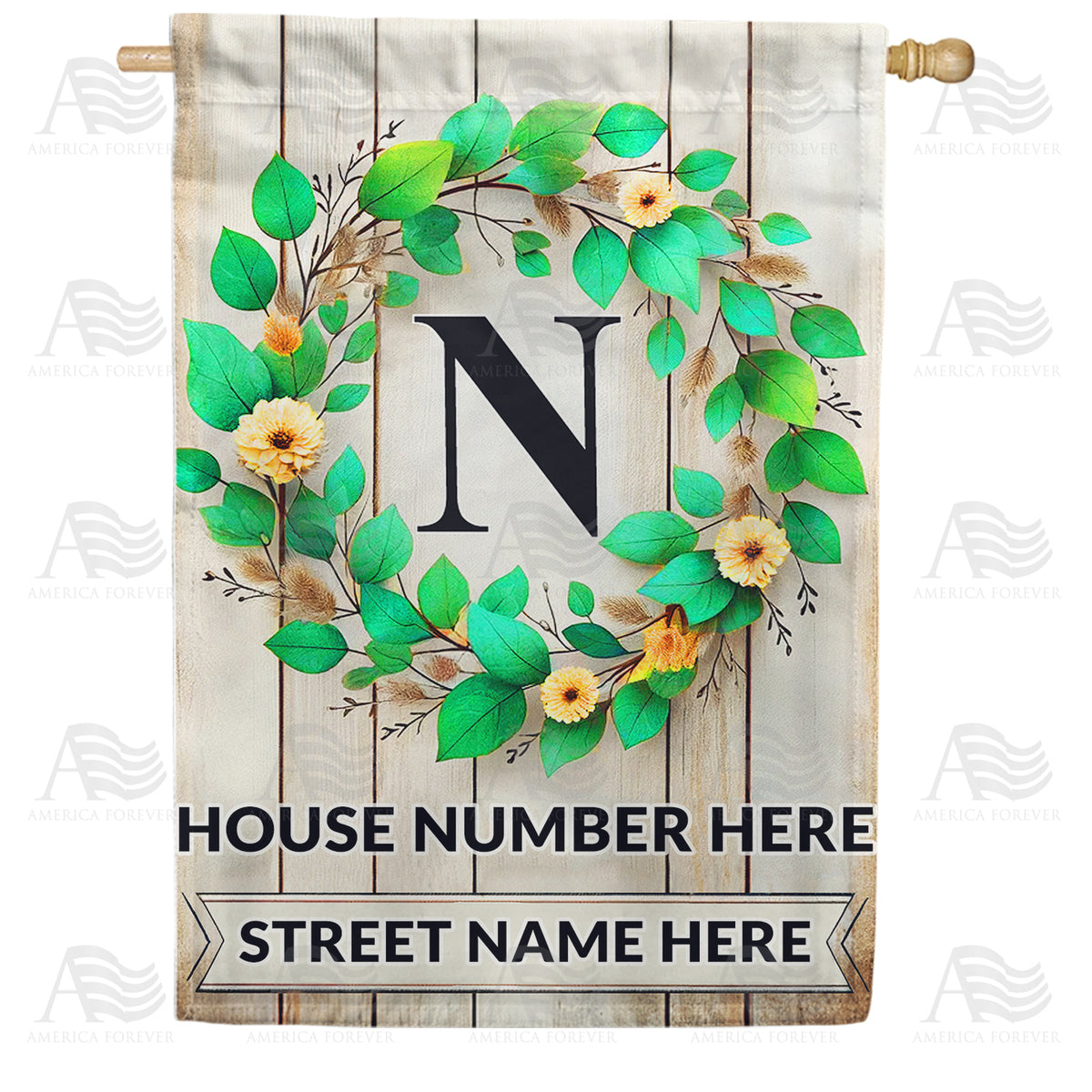 Personalized Monogram Spring Wreath House Flag