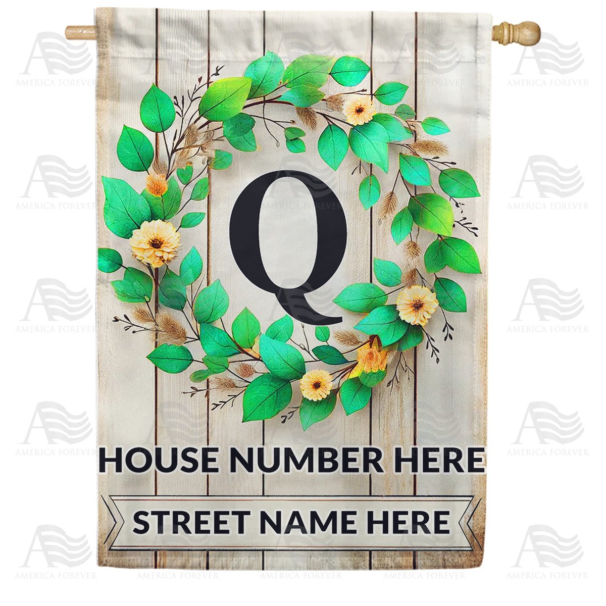 Personalized Monogram Spring Wreath House Flag