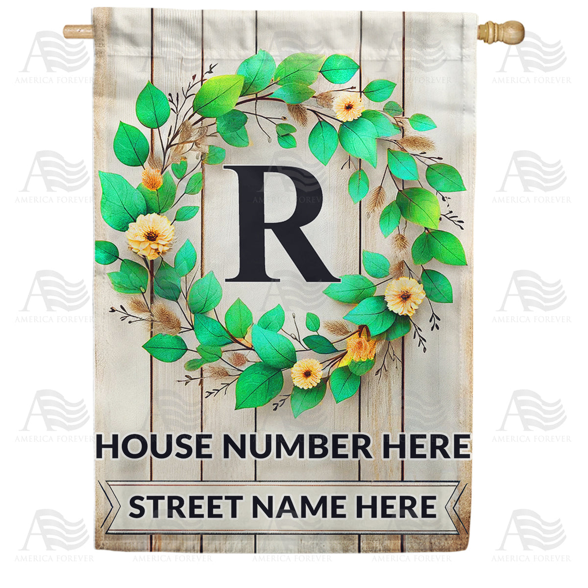 Personalized Monogram Spring Wreath House Flag