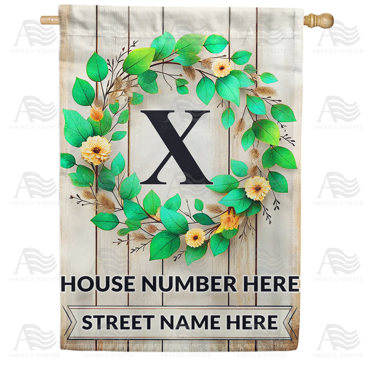 Personalized Monogram Spring Wreath House Flag