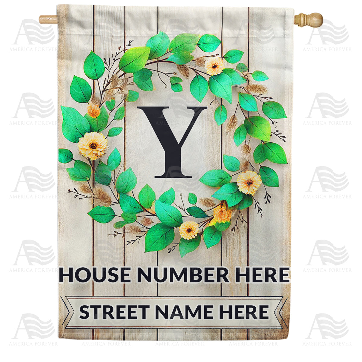 Personalized Monogram Spring Wreath House Flag