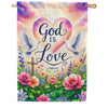 God Is Love Floral Doves Christian House Flag