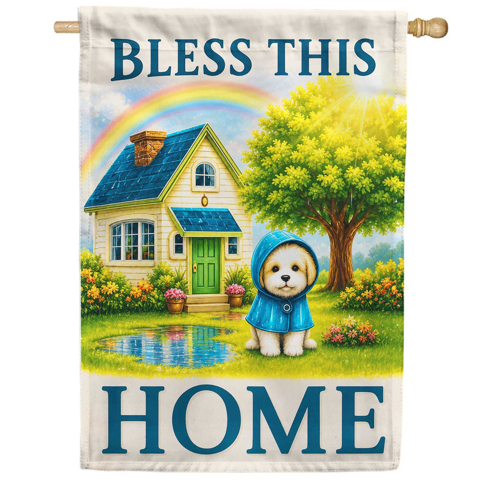 Bless This Home Puppy Raincoat Rainbow House Flag