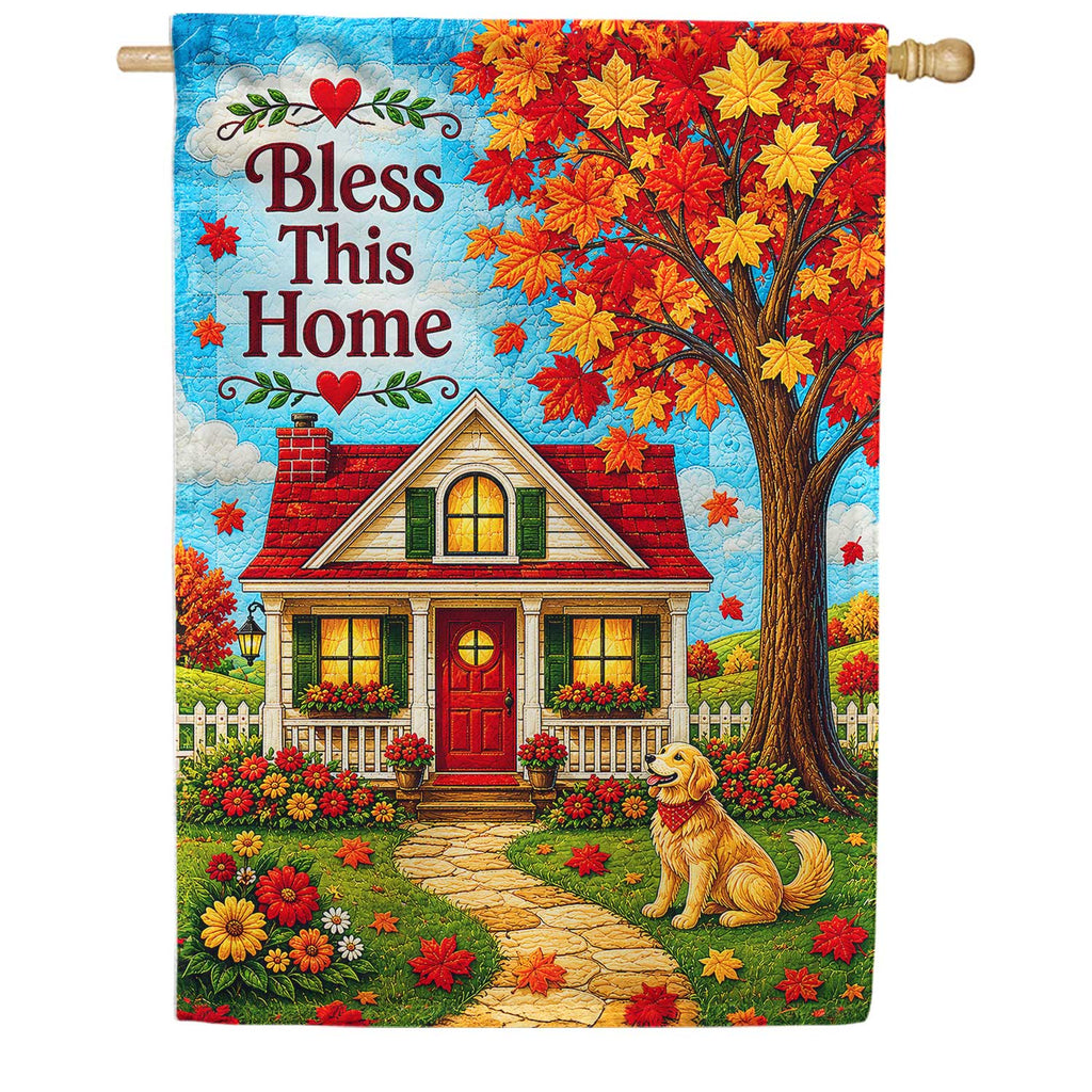 Bless This Home Autumn Dog Welcome House Flag