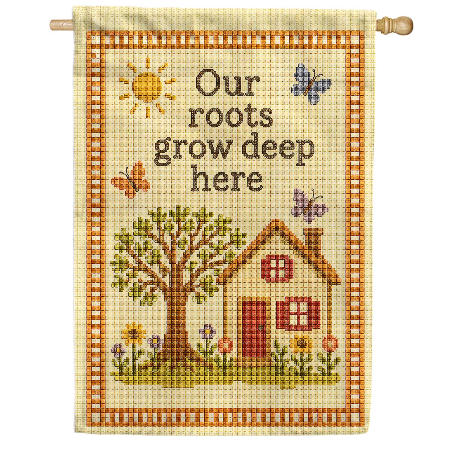Our Roots Grow Deep Here Cross House Flag