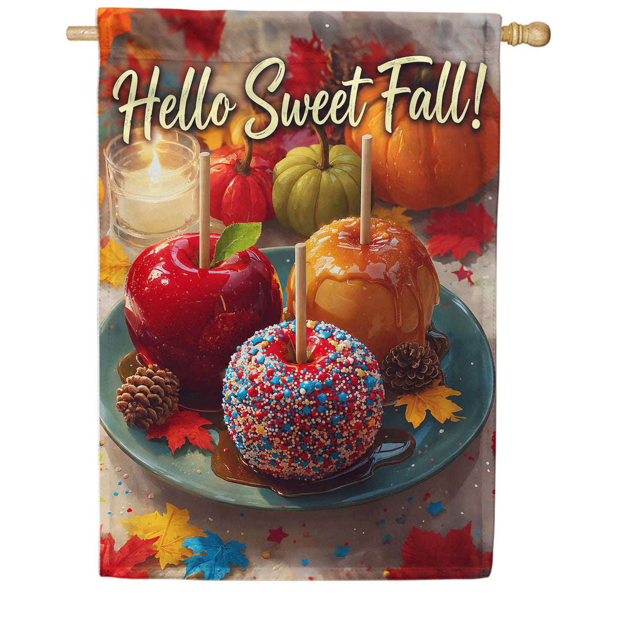 Hello Sweet Fall Candy Apples House Flag
