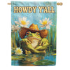 Howdy Y'all Cowboy Frog Lily Pond House Flag