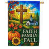 Faith Family Fall Stained Glass Cross House Flag