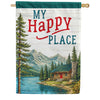 My Happy Place Mountain Cabin Lake Scene House Flag