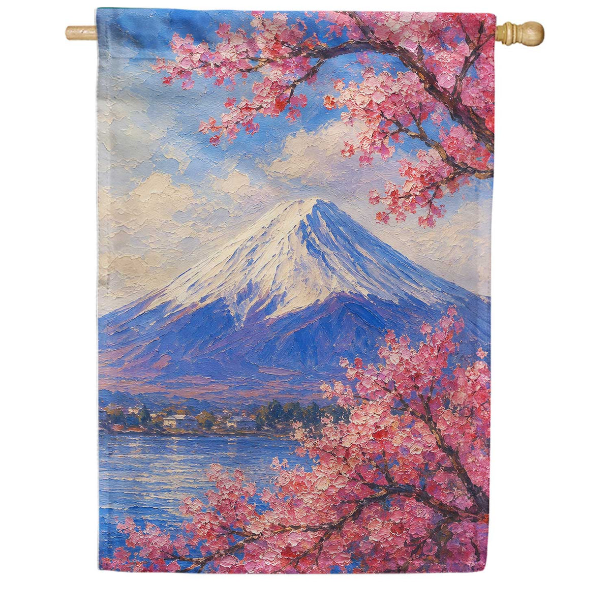 Mount Fuji Cherry Blossoms Spring House Flag