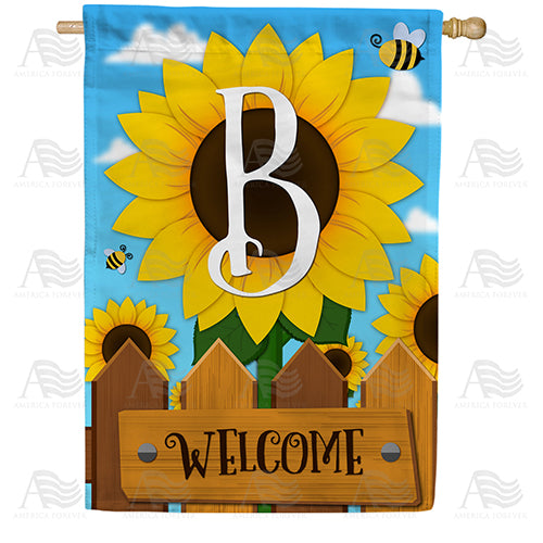 Sunflower Welcome Monogram Double Sided House Flag