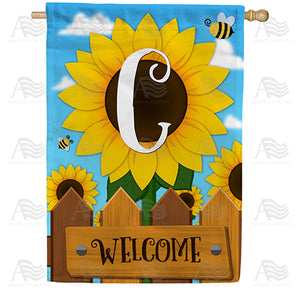 Sunflower Welcome Monogram Double Sided House Flag