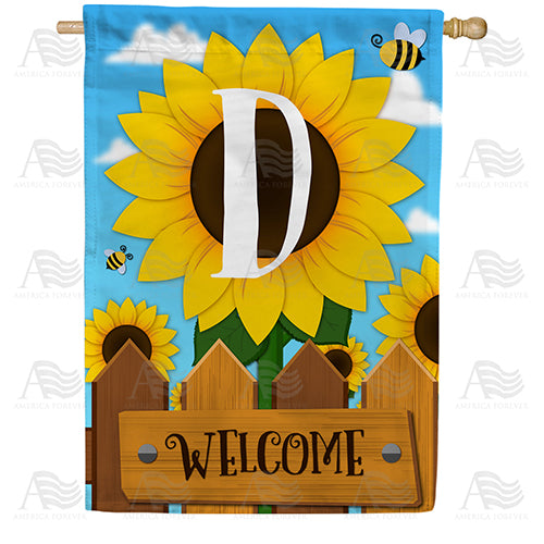 Sunflower Welcome Monogram Double Sided House Flag