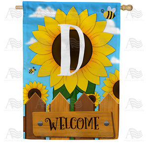 Sunflower Welcome Monogram Double Sided House Flag