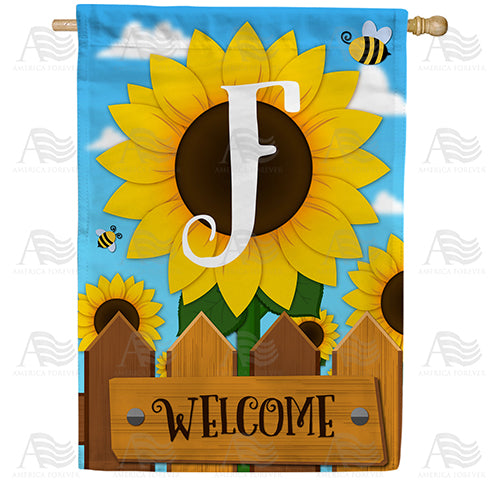 Sunflower Welcome Monogram Double Sided House Flag