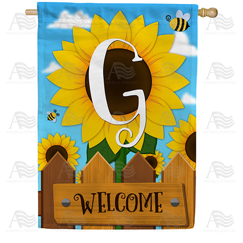 Sunflower Welcome Monogram Double Sided House Flag