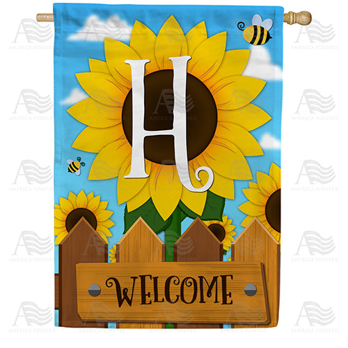 Sunflower Welcome Monogram Double Sided House Flag