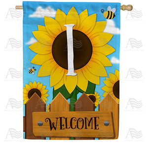 Sunflower Welcome Monogram Double Sided House Flag
