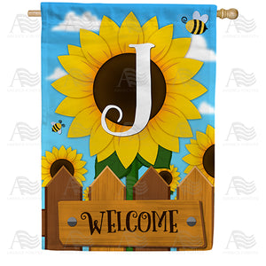 Sunflower Welcome Monogram Double Sided House Flag