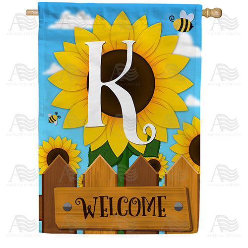 Sunflower Welcome Monogram Double Sided House Flag