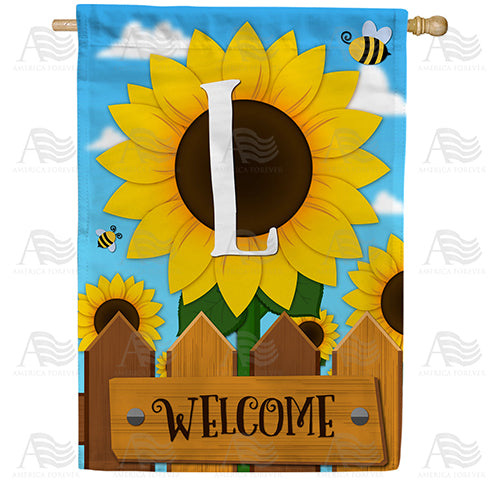Sunflower Welcome Monogram Double Sided House Flag