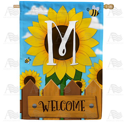 Sunflower Welcome Monogram Double Sided House Flag
