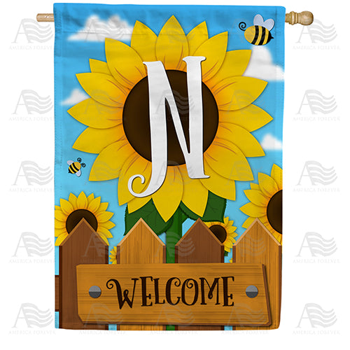 Sunflower Welcome Monogram Double Sided House Flag