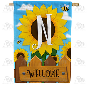 Sunflower Welcome Monogram Double Sided House Flag