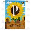 Sunflower Welcome Monogram Double Sided House Flag