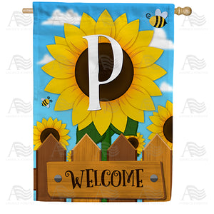 Sunflower Welcome Monogram Double Sided House Flag
