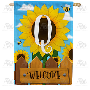 Sunflower Welcome Monogram Double Sided House Flag
