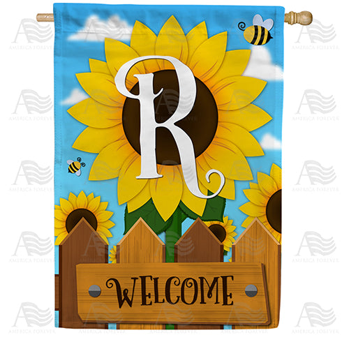 Sunflower Welcome Monogram Double Sided House Flag