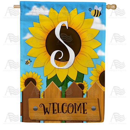 Sunflower Welcome Monogram Double Sided House Flag