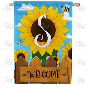 Sunflower Welcome Monogram Double Sided House Flag