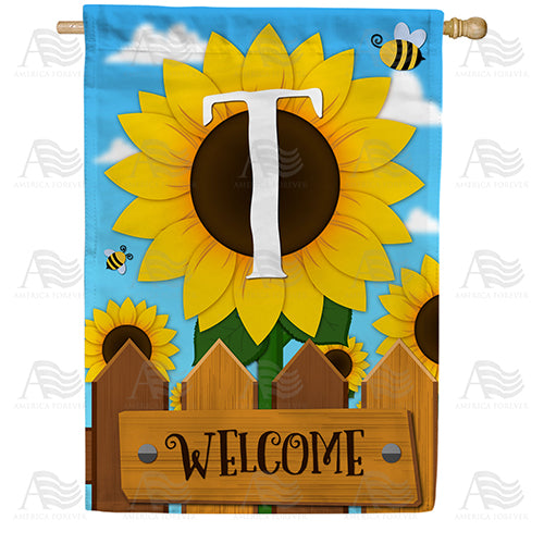 Sunflower Welcome Monogram Double Sided House Flag