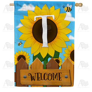 Sunflower Welcome Monogram Double Sided House Flag