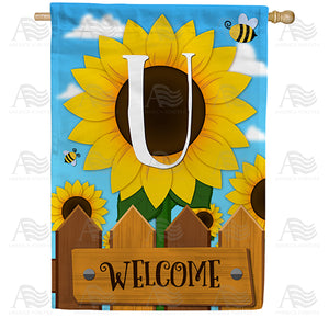 Sunflower Welcome Monogram Double Sided House Flag