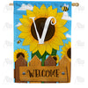 Sunflower Welcome Monogram Double Sided House Flag