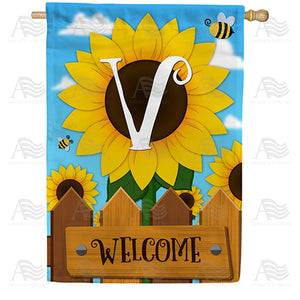 Sunflower Welcome Monogram Double Sided House Flag
