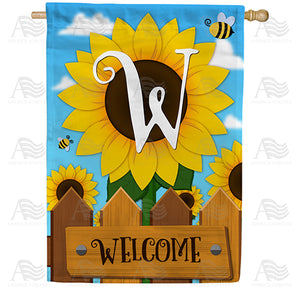 Sunflower Welcome Monogram Double Sided House Flag